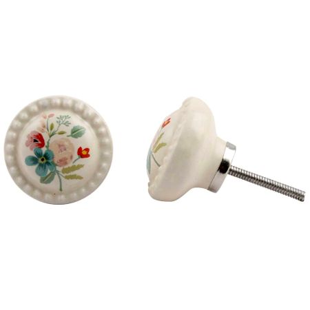 Multicolor Cream Flower Flat Knob